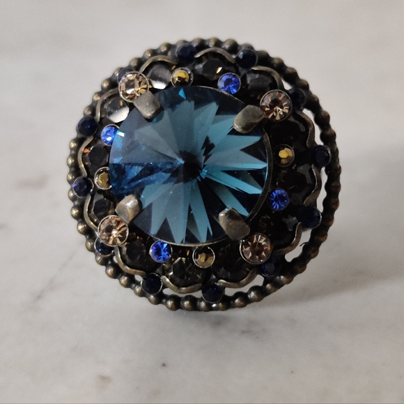 Designer Sorrelli Blue Rivoli Crystal Adjustable Ring - Picture 1 of 16